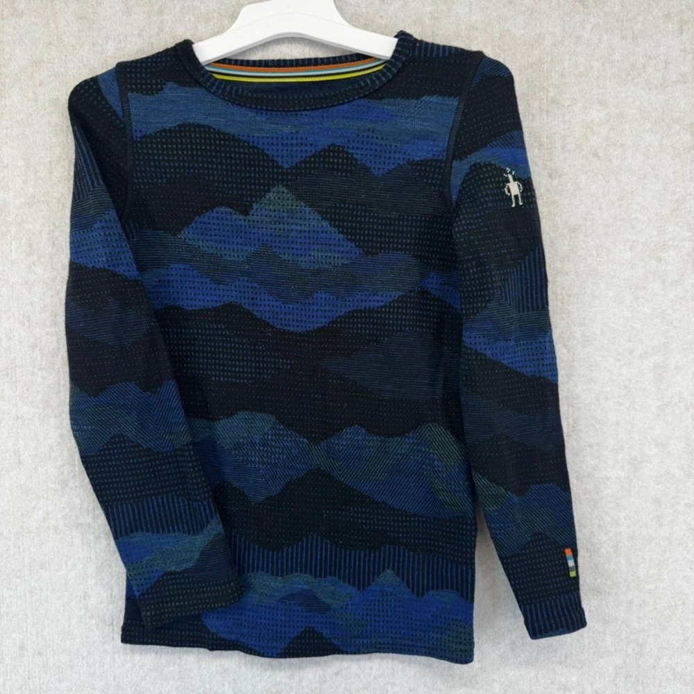 Smartwool Kids XS Merino 250 Base Layer Top Blue Black Mountain Long Sleeve